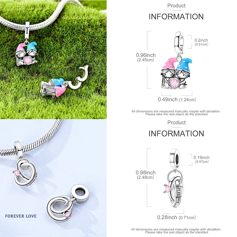 925 Sterling Silber Liebesherz Paar Familie Rose Motorrad Charm-Perlen DIY Armband Halskette Jubiläumsgeschenk für Frauen – Detail 2