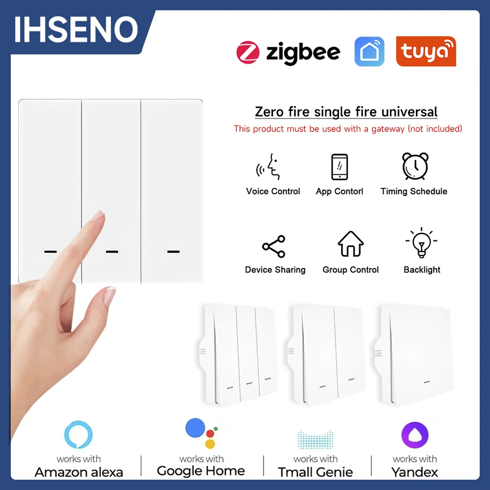 Tuya Smart Life Zigbee EU Push Button Light Switch No/With Neutral Wire Switch Support Alexa Google Home Yandex Alice