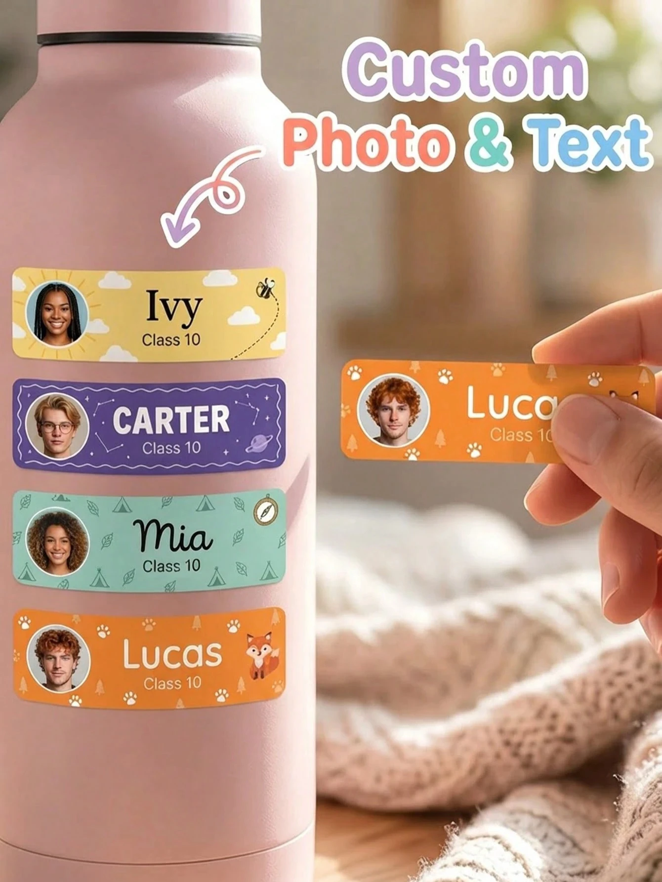 Customized Photo Name Labels Customizable Class Information Anti Loss Stickers For Student Stationery Back To School Supplies