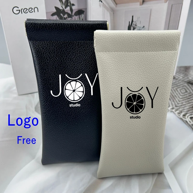 20 30 50pcs Custom Logo Free PU Leather Automatic Closing Glasses Bag Men Women  Portable Reading Sunglasses Protective Pouch
