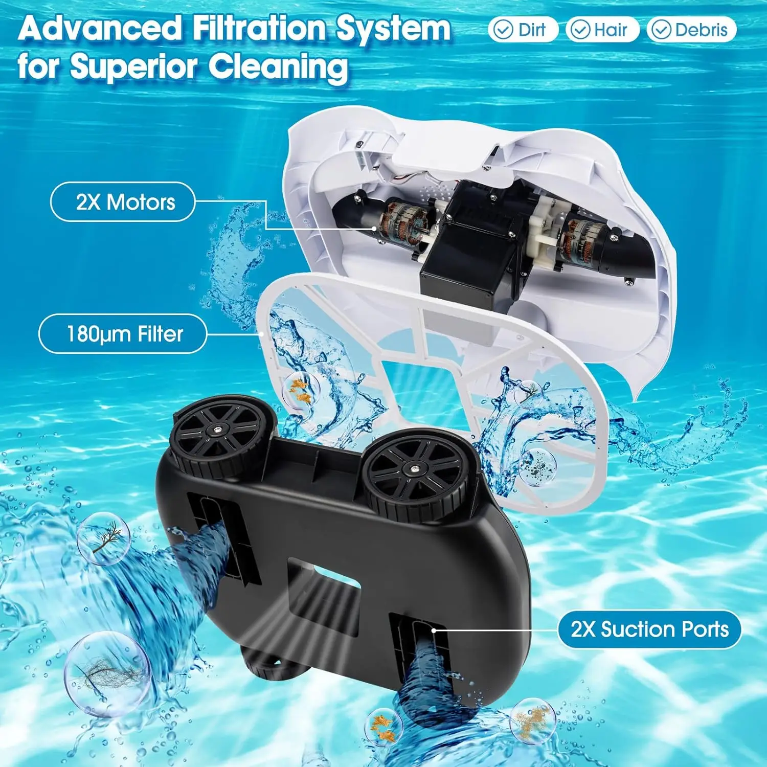 Wireless Robotic Pool Vacuum Cleaner 90-Minute Runtime Fast Water Filtration Self-Parking Cleaning Pool Cleaning Tool Accessory