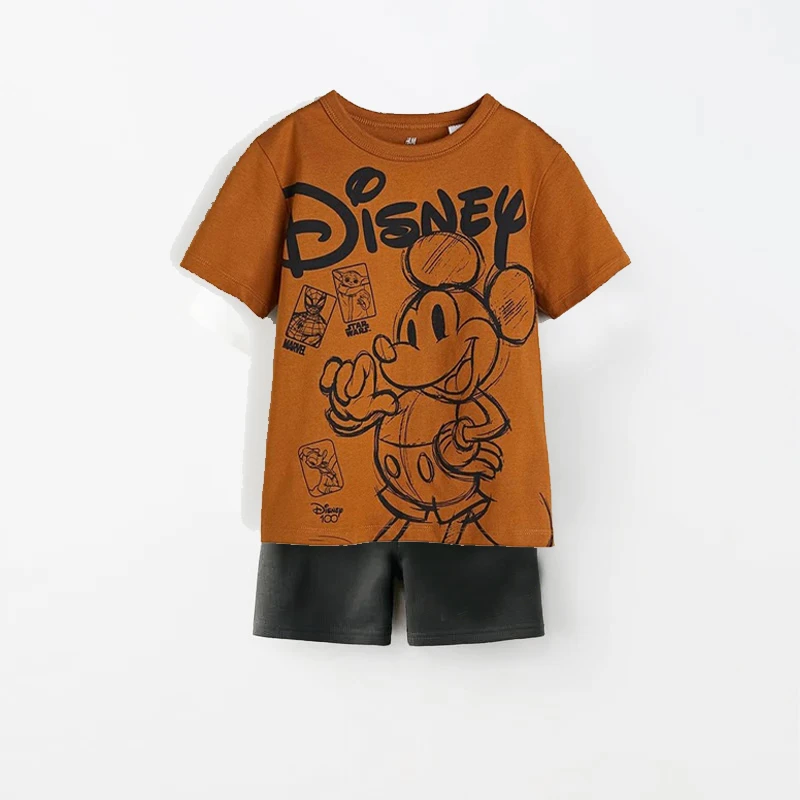 2023 neue Sommer Kleidung Mickey Kurzarm Anzug Cartoon Disney Kinder Jungen T-shirt Shorts Zwei Stück Set Kinder Casual Trainingsanzug