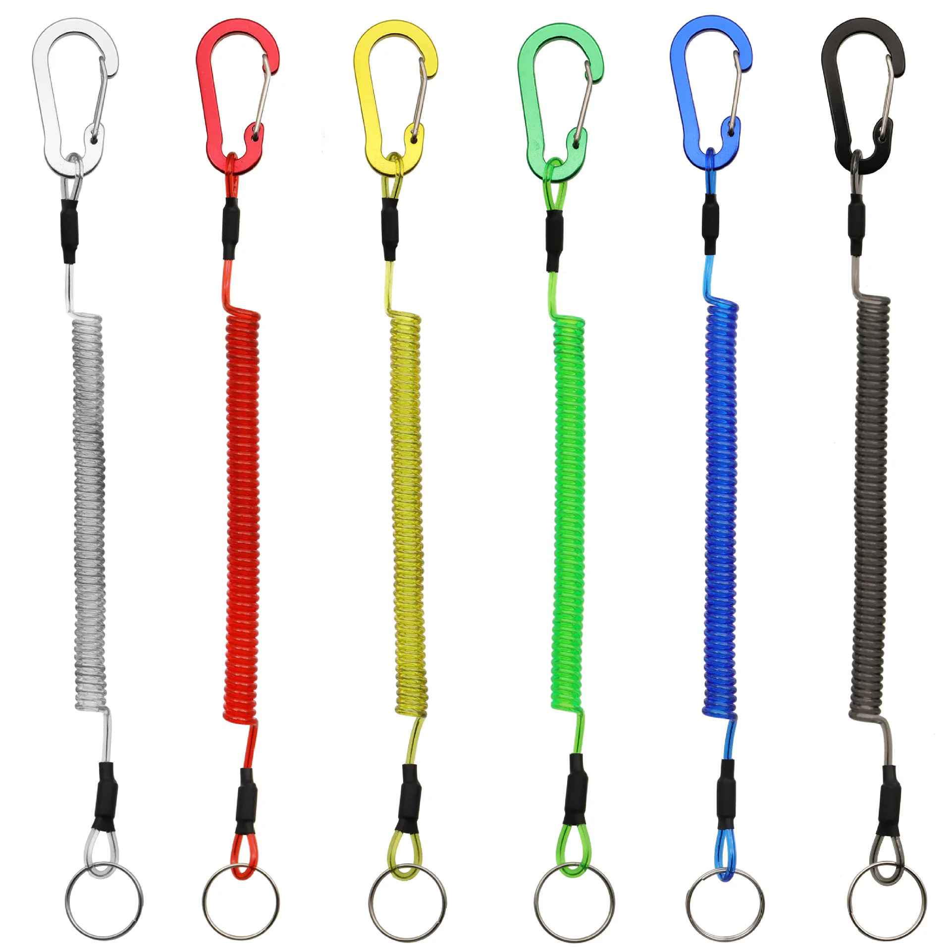 2M Angel-Spiral-Lanyards mit Ruten-Krawattengürtel, einziehbares Anti-Verlust-Lanyard für Angelseile mit Metallkarabiner, Angelwerkzeuge – Detail 2