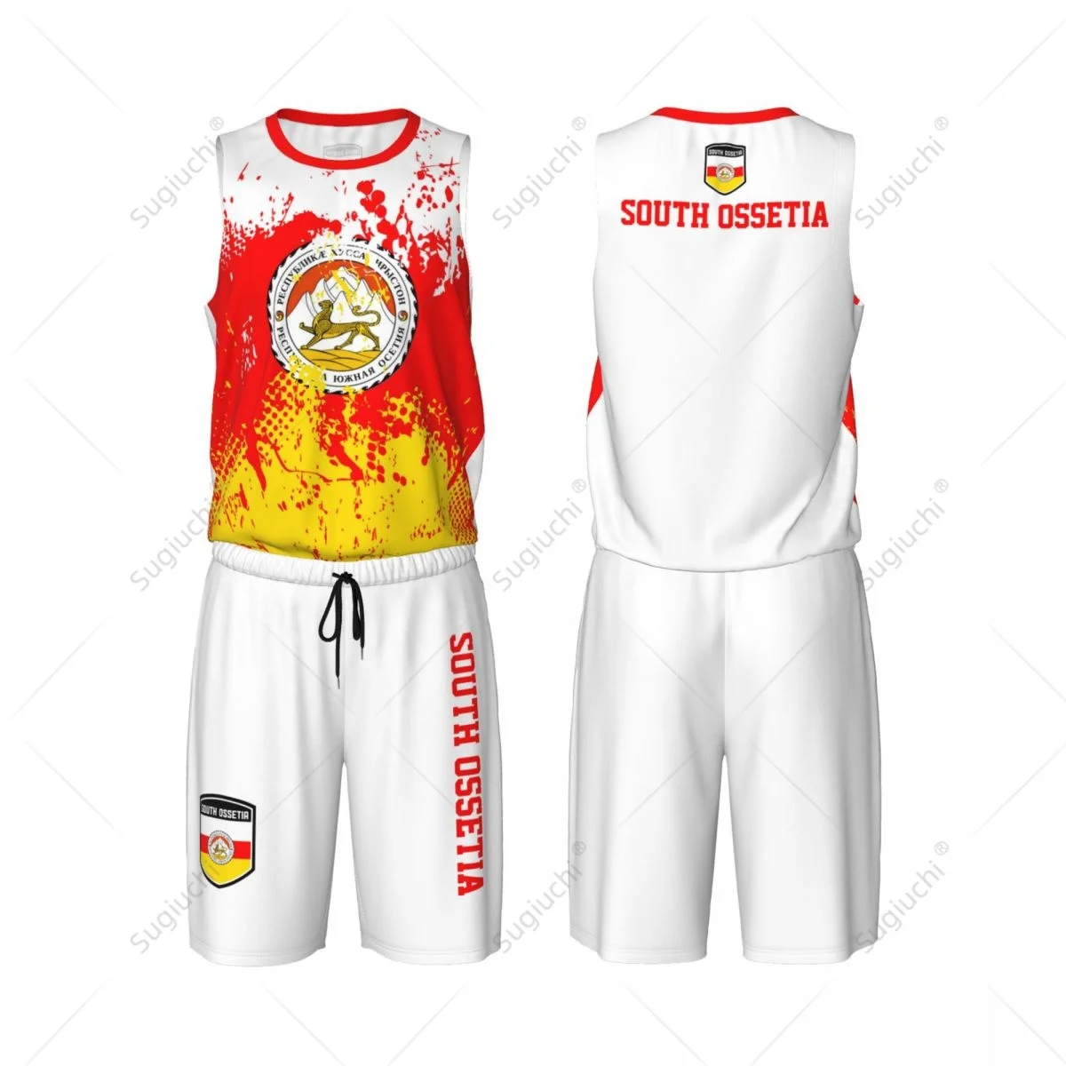 

Team-up South Ossetia Flag Flag Grain Men Basketball Jersey Set Shirt & Pants Sleeveless Custom Name Nunber Exclusive