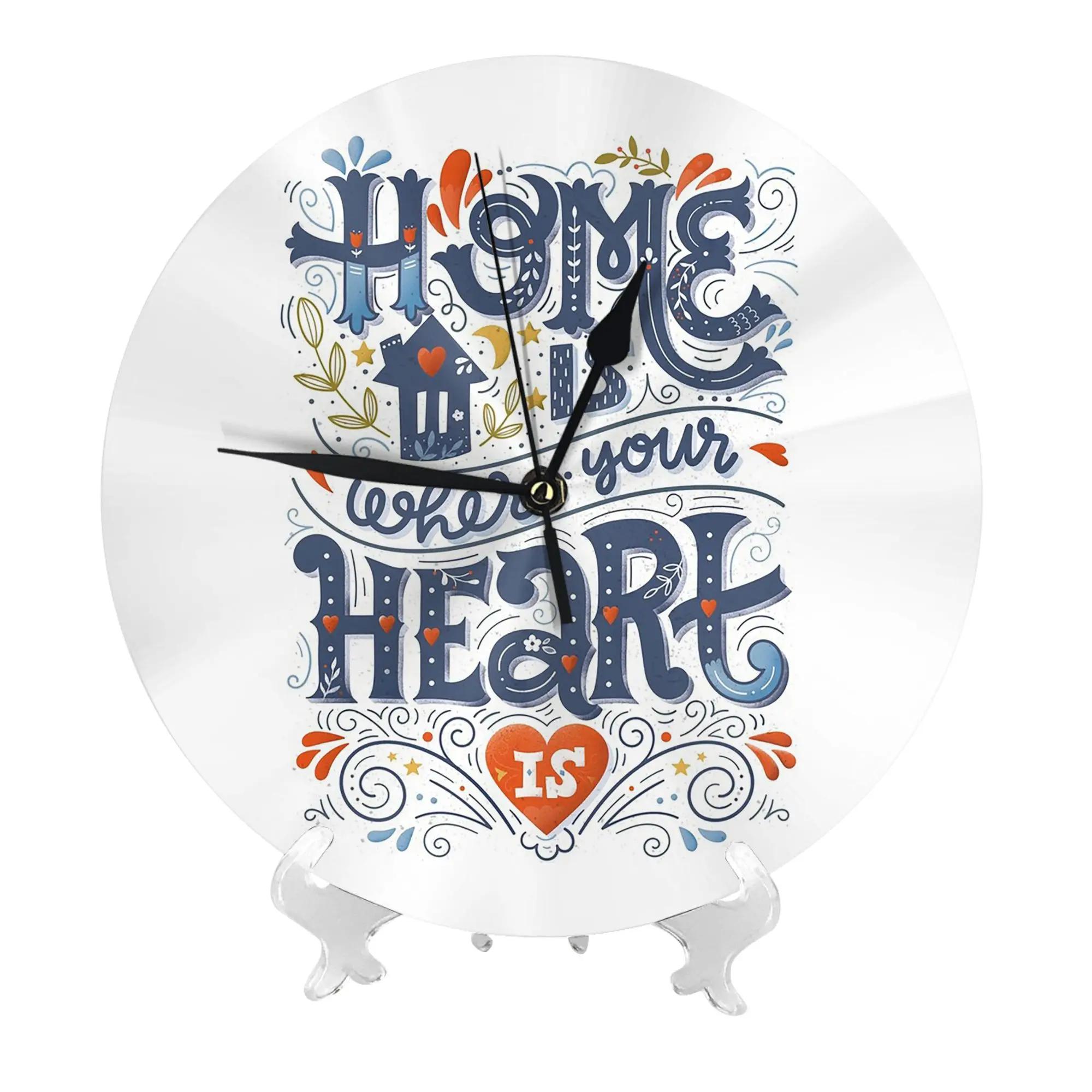 Home is where your heart is Wall Clock Room Decoration Silent Round Clock for Bedroom Living Kitchen Home