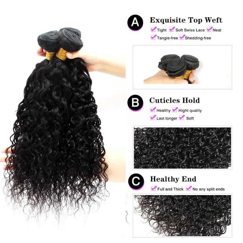 Water Wave Human Hair 3 Bundles 8-30 Inches 100g/Bundle 100% Unprocessed Brazilian Curly Bundles Natural Color Human Hair