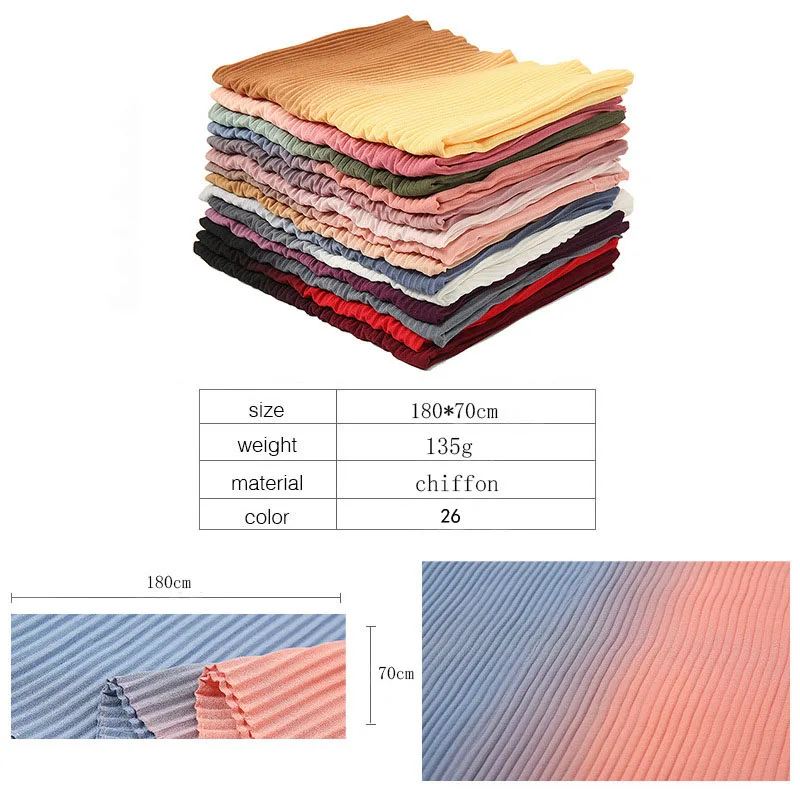 Popular Ombre Shawl Chiffon Hand-Drawn Gradient Women Muslim Hijab Malaysian Female Headscarf Malay Indonesian Head Wrap Scarf