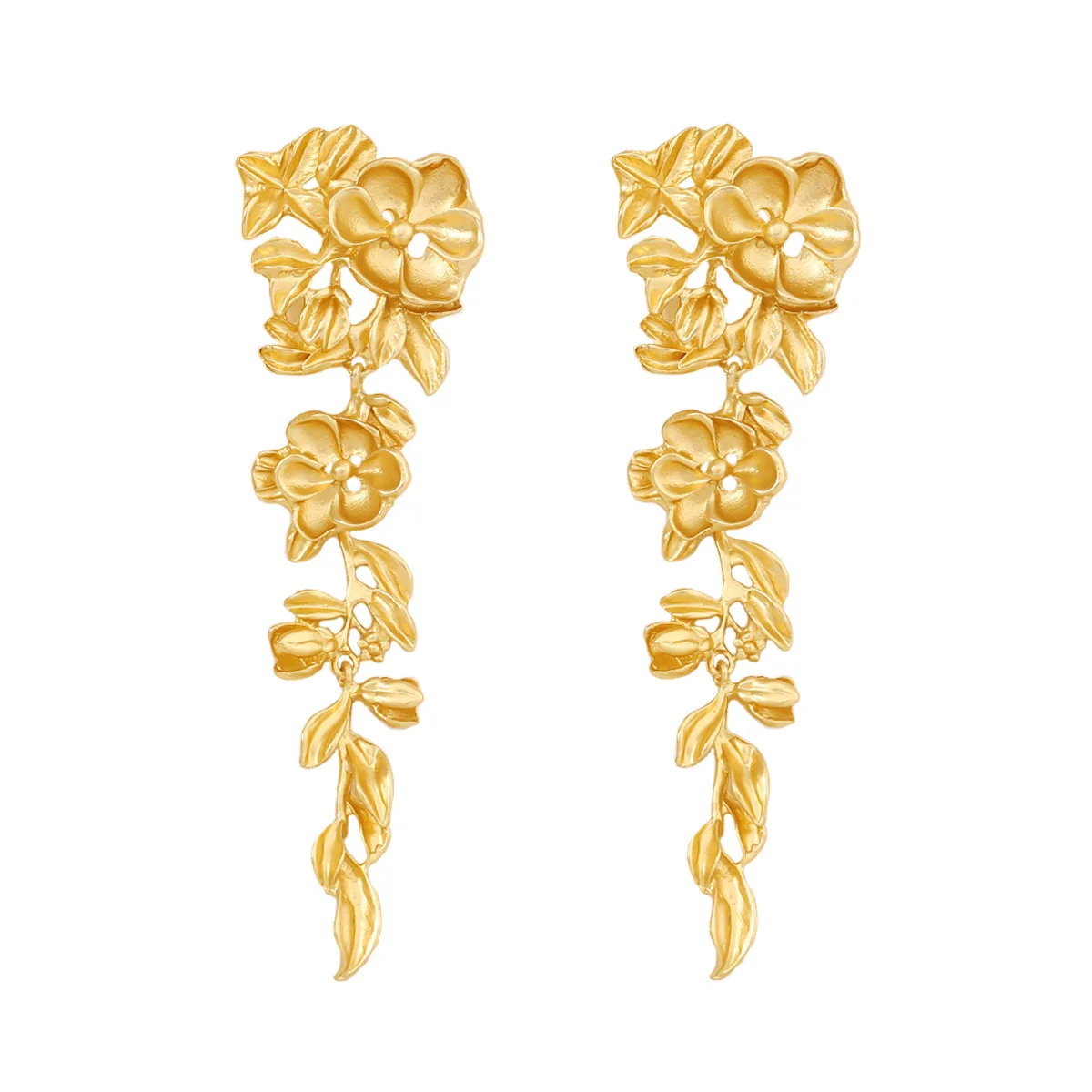 ZAA Long Dangle Flower Drop Earrings Vintage Gold Plated 2024 Trend Casual Holiday Party Jewelry Accessories