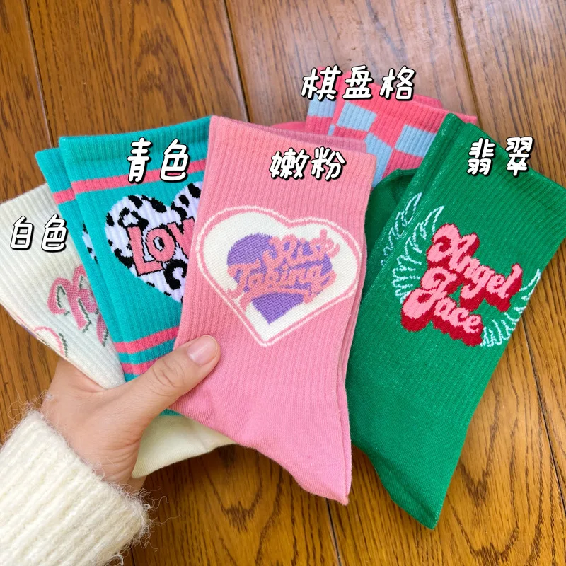 American vintage socks female Korean version of spring and summer long cotton female middle tube outside wear net red all take s