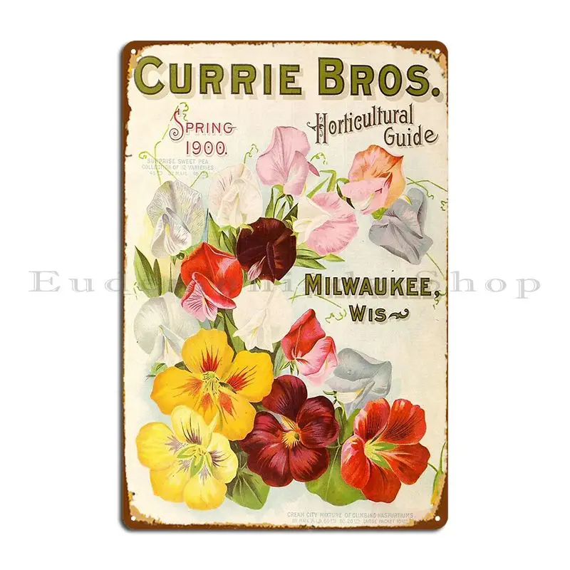 Placa de Metal de guía hortícola de Primavera de Currie Bros, Impresión de cueva de pared clásica, Mural Vintage 1900, decoración de pared, cartel de letrero de estaño