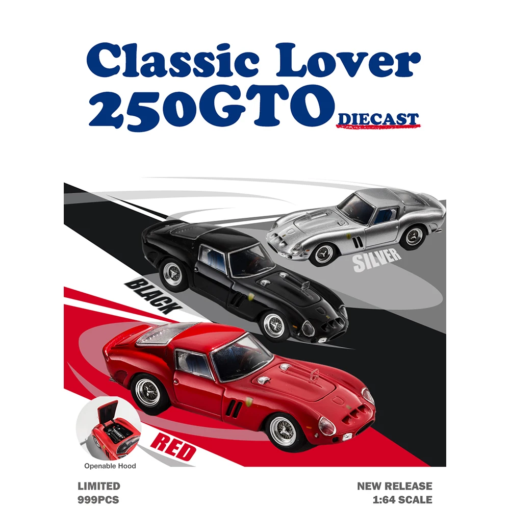 1/64 clássico amante cl modelo carro 250 gto veículo diecast carro hobby coleção brinquedo com vitrine para adultos