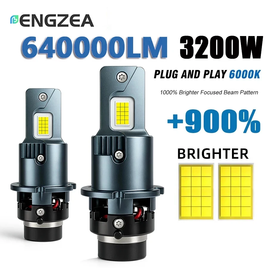 ENGZEA Bombillas LED para Faros Delanteros D2S D4S D1S D3S Canbus 6400000LM D2R D4R, Bombillas para Automóvil 3200W, Lámpara de Xenón HID 6000K, Plug&Play, 12V 24V