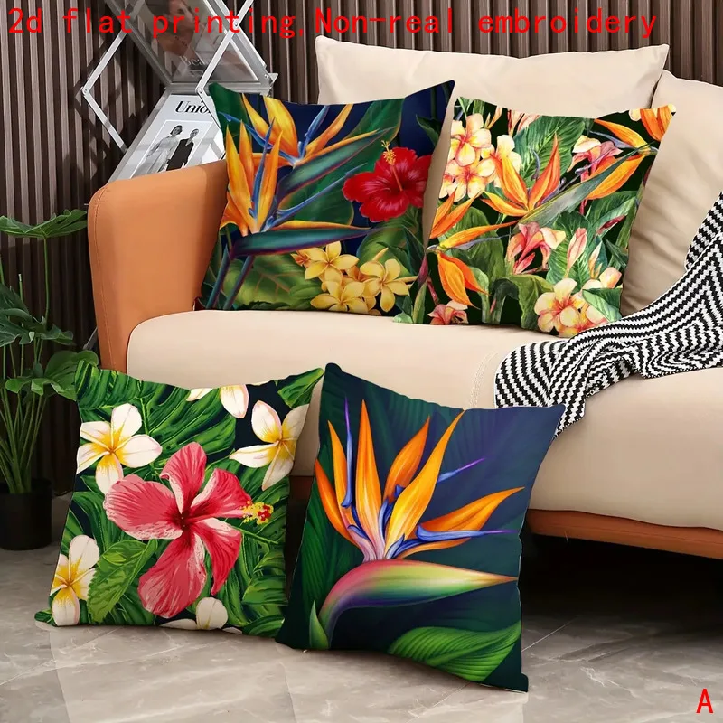 Premium Tropical Floral Pillowcase Set 4 Pieces Printed Jungle Print Home Decor Cushion Covers Accent Bedding Artwork for Bedroo