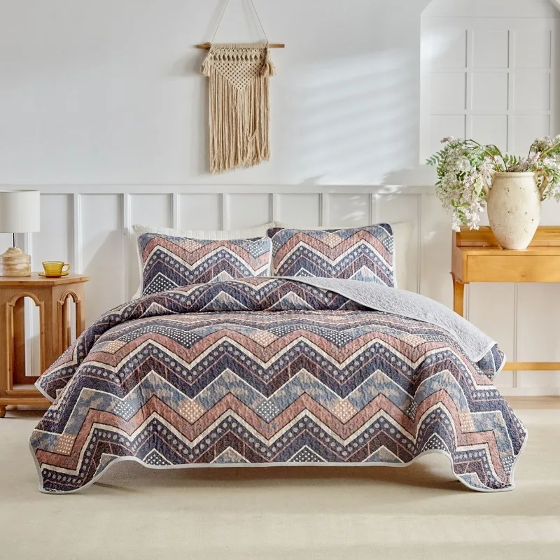 Polyester bed cover three-piece set four-season universal thickened bed cover set bedroom household non-slip bedding set