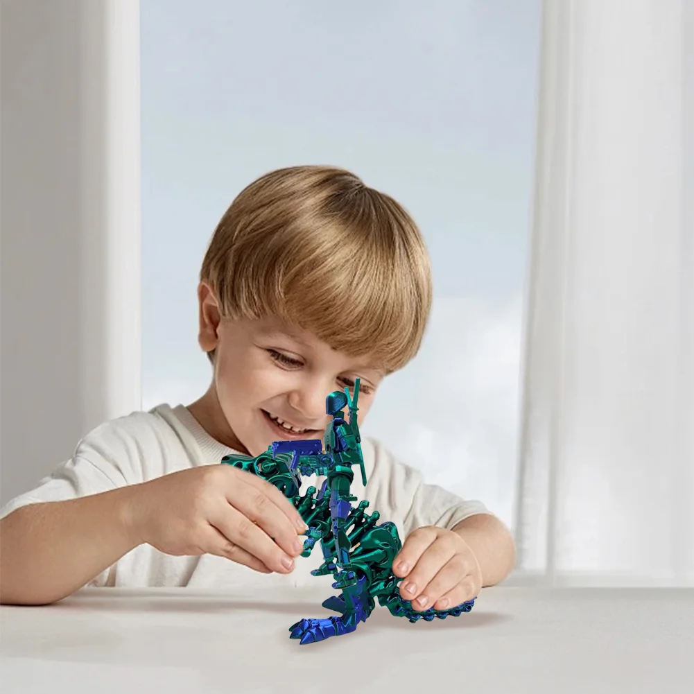 T13 액션 피규어와 공룡 마운트 세트 조립 완료 3D 프린팅 로봇 액션 피규어 드래곤 세트 수집가 선물용