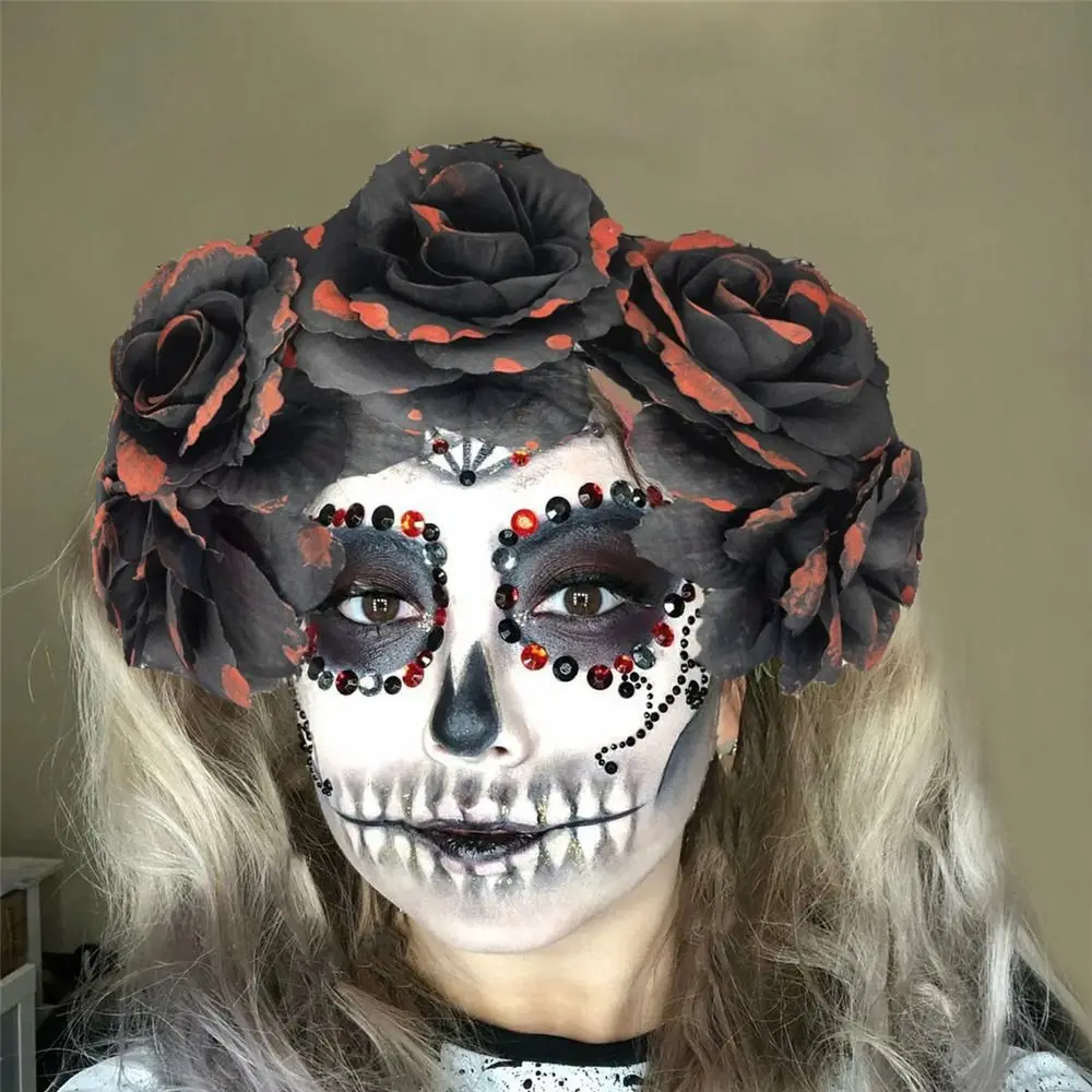 Cosplay Halloween Party Costume Headwear Photo Props Boho Mexican Rose Flower Crown Hawaiian Day of The Dead Headpiece for Women