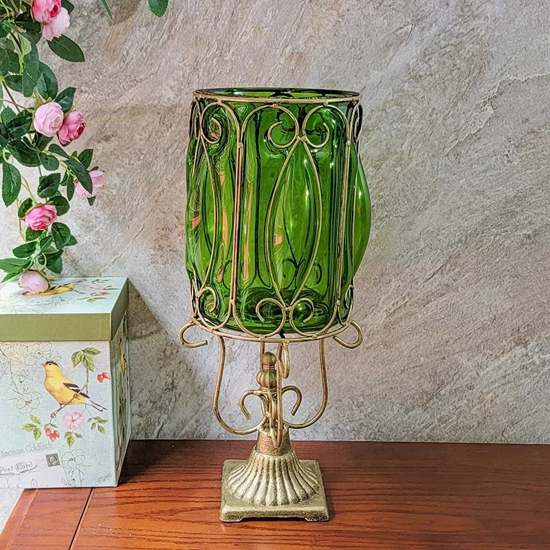 Retro creative glass vase ornament fake simulation flower living room TV cabinet flower arrangement ornament flower bottl