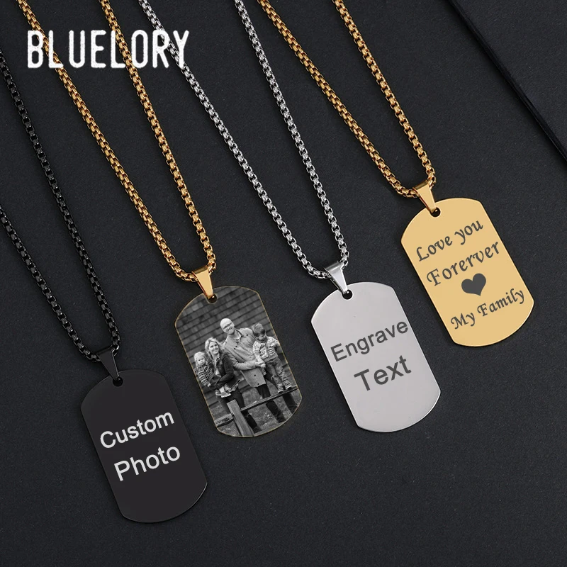

Bluelory Laser Mark Engraving Your Text Logo Photo Pendant Necklace For Men Women Stainless Steel Personalized Message Gifts