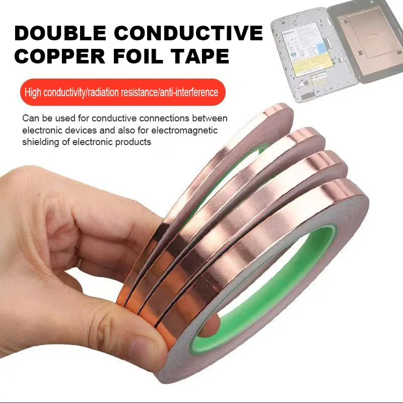 25/50 Meters Double Sided Conduct Copper Foil Tapes 3/5/8/10/12/15/20/25/30/50mm Self-adhesive Conductive Pure Copper Foil Tape