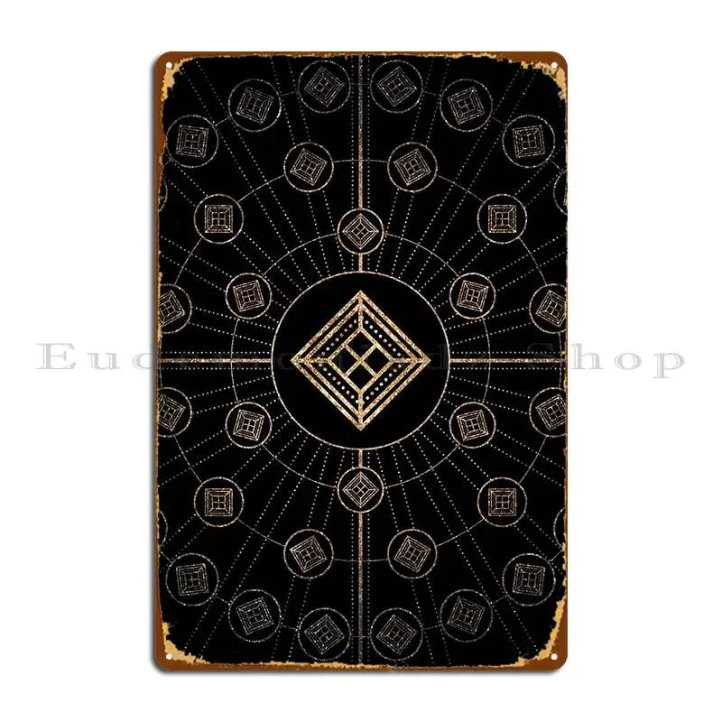 Geometric Gold Glyph Sign Metal Plaque Wall Decor Club Club Iron Pub Tin Sign Poster