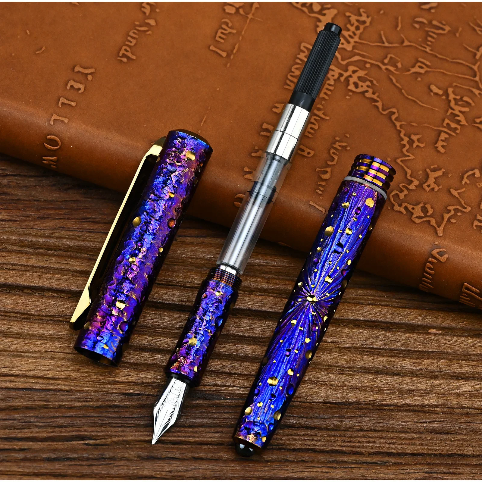 Star Sky Titanium Alloy EDC Fountain Pen Business Students Pen Retro Titanium Black Writing Fountain Pen