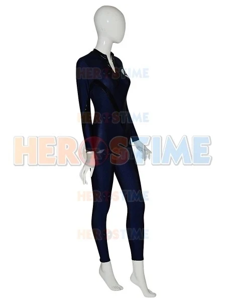 Nuovo Spandex fantastico quattro vestito supereroe Zentai tuta cerniera anteriore adulto/bambini blu Navy invisibile donna Costume Cosplay