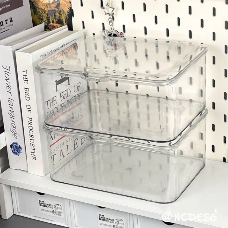 

Flip type desktop storage box transparent acrylic dust-proof finishing box bedroom dormitory office covered sundries basket.