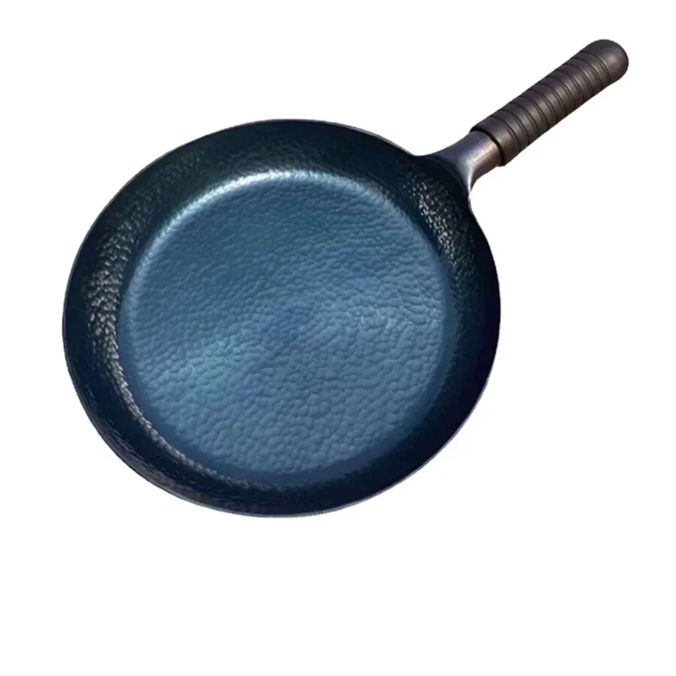 26/28/30cm Iron Frying Pan,Induction Compatible,Chinese Traditional Hammered Pan Blue Cooking Wok Kitchen Cookware