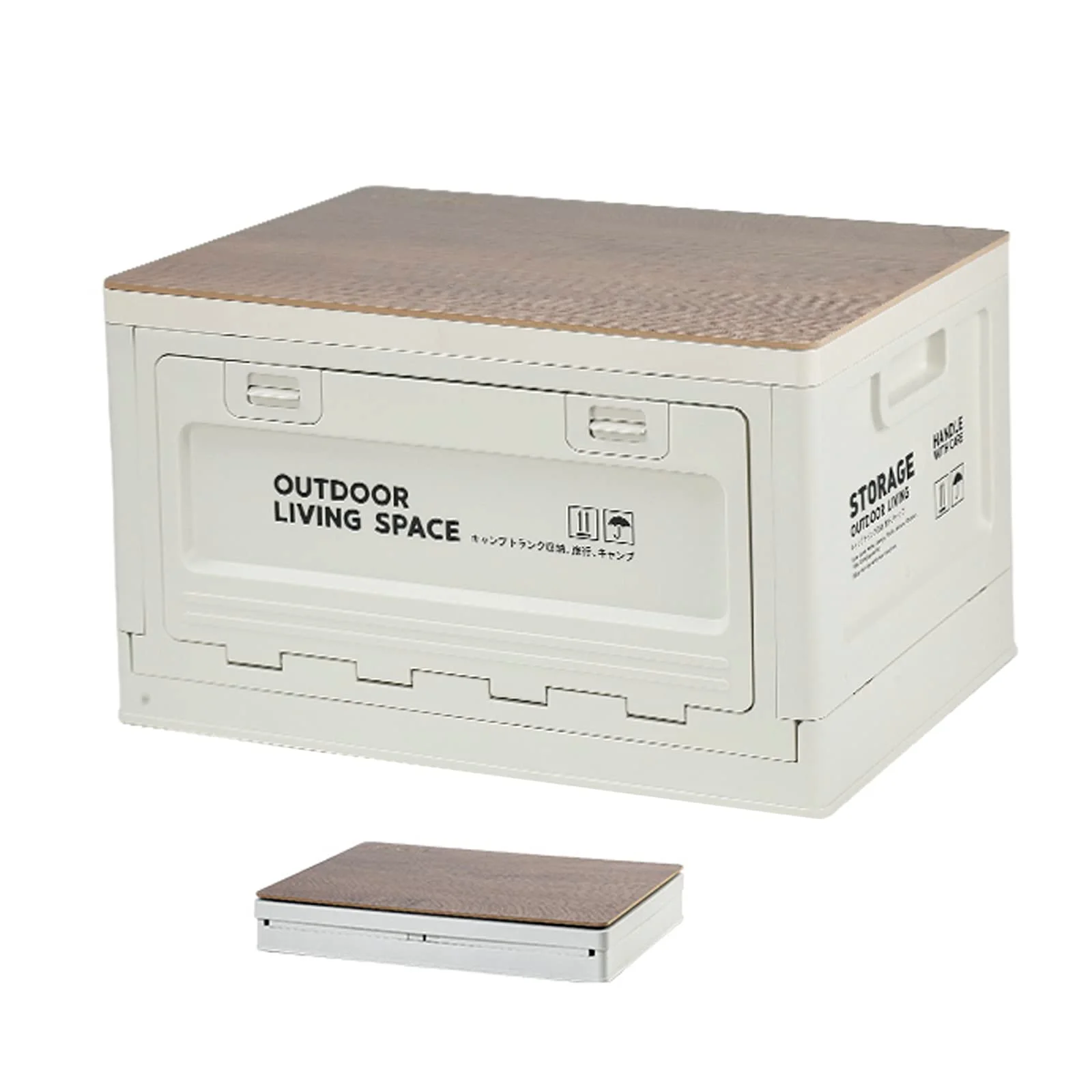 ！@Multifunctional Plastic Outdoor Foldable Lightweight Portable Camping Storage Box Wooden Lid Side Opening for SUV Car Trunk
