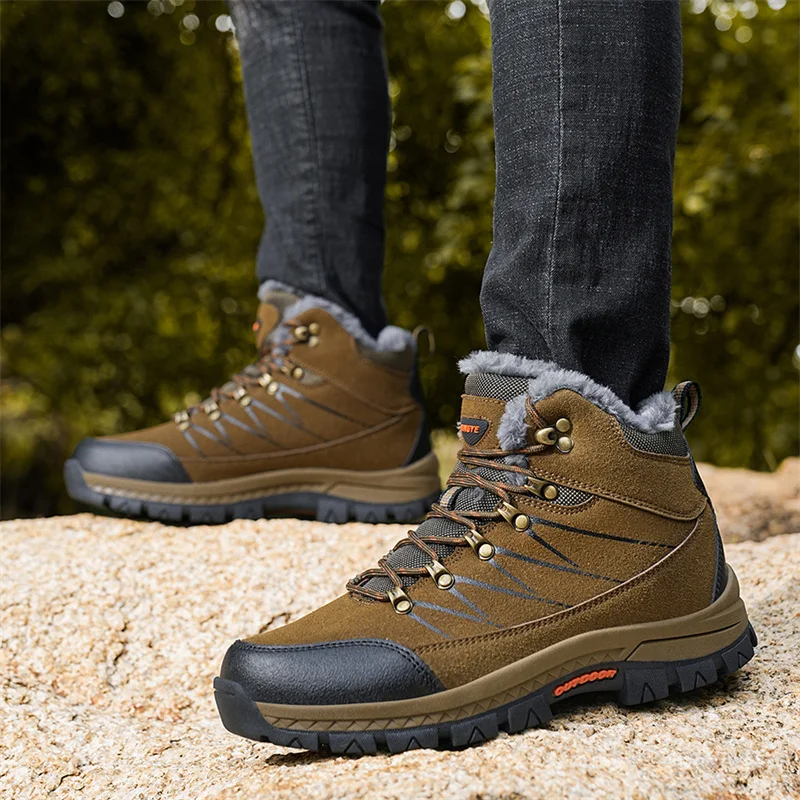 Winter Men Boots Microfiber Leather Snow Boots Man Plush Warm Causal Shoe Waterproof Men Boots Male Sneakers Hiking Ankle Boots