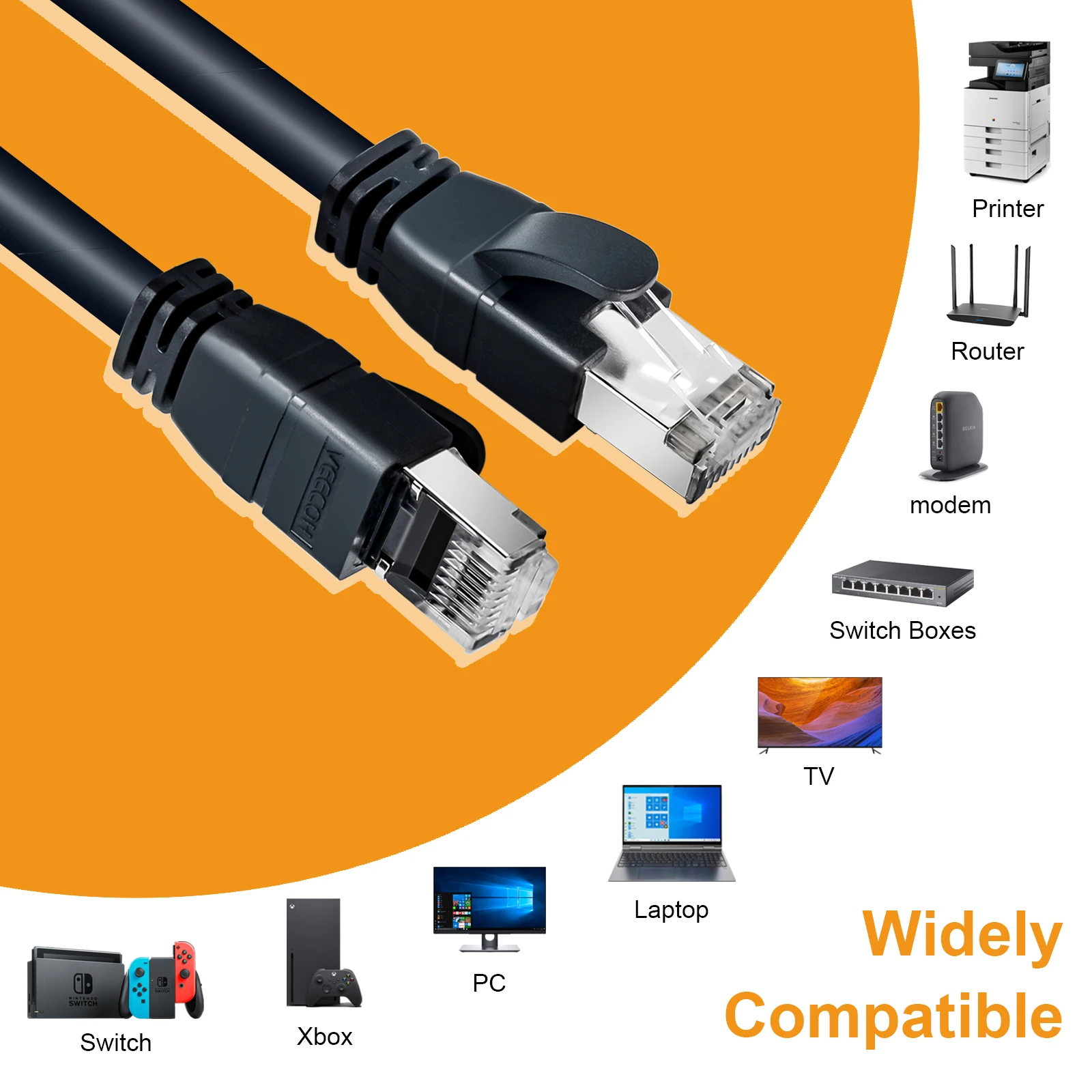 VEECOH CAT7สาย Ethernet 1M ความเร็วสูง10Gbps 600MHz RJ45สาย LAN สำหรับ Router PS5 PS4 TV smart Home PVC ทองแดง Core