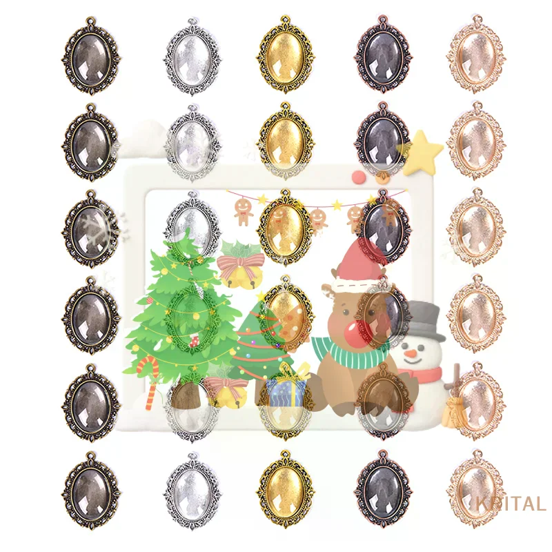 60Pcs 5 colors Round Pendant Trays Glass Cabochon Crafting DIY Jewelry Making