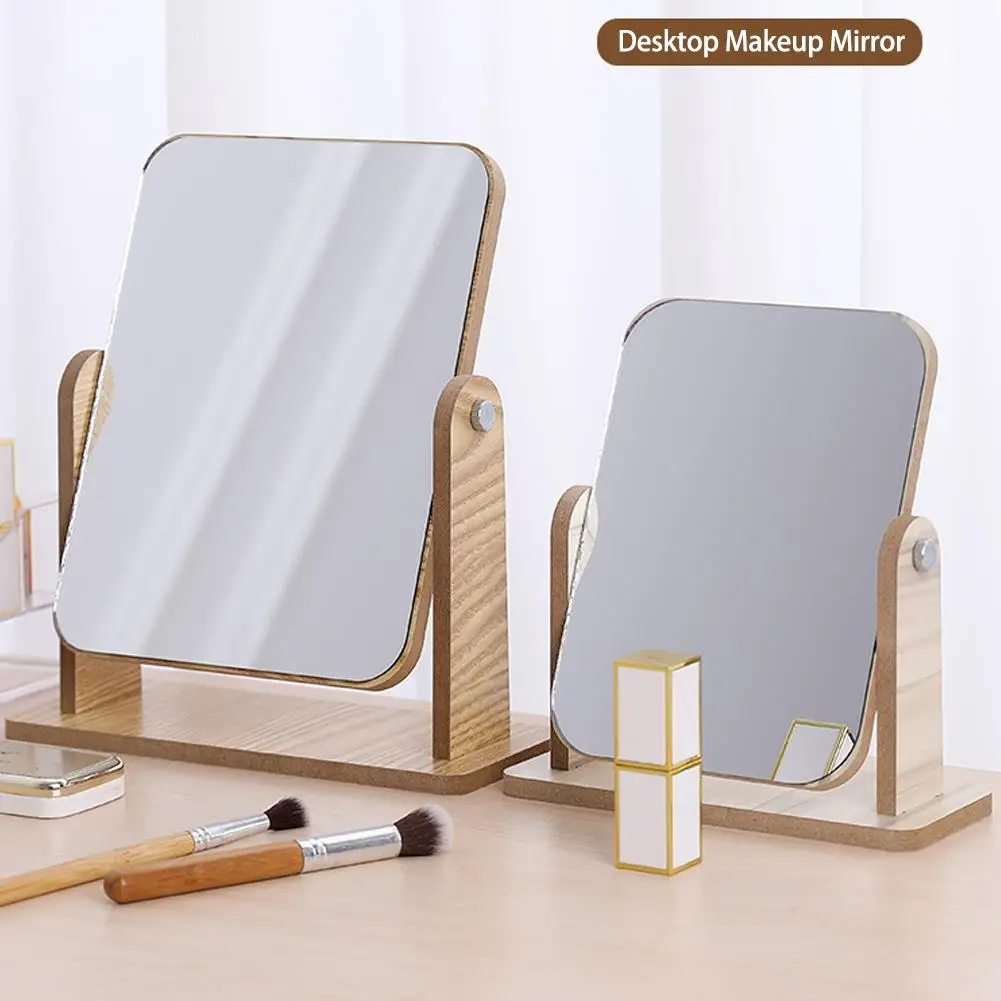 Large Portable Wooden Desktop Makeup Mirror High Definition Rotating Brush Student Mirror For Dormitory Desktop Beauty Makeup