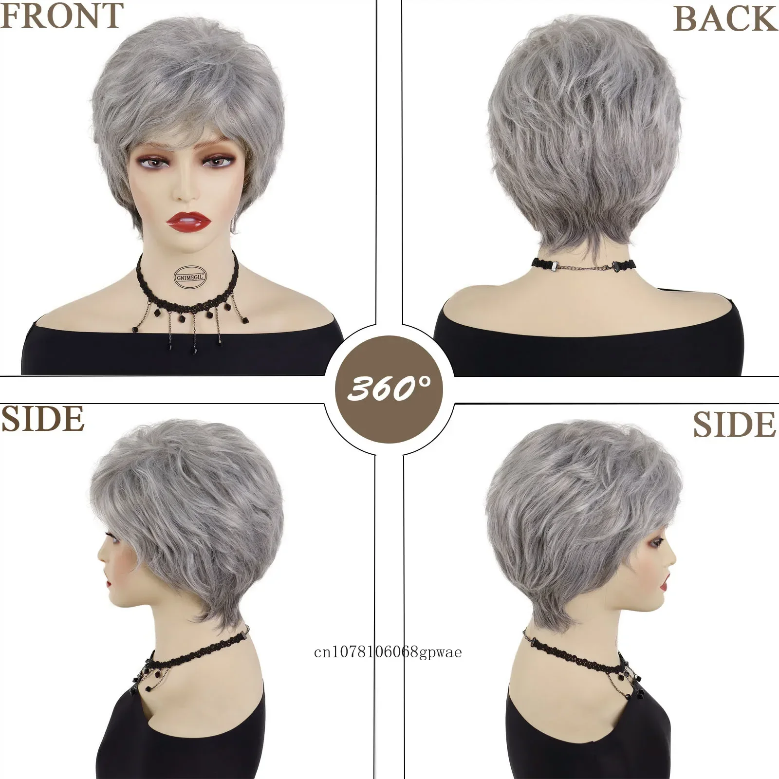 Synthetic Granny Cosplay Costume Wig Grey Short Curly Wigs with Bangs Natural Soft Heat Resistant Daily Casual Older Women Wig
