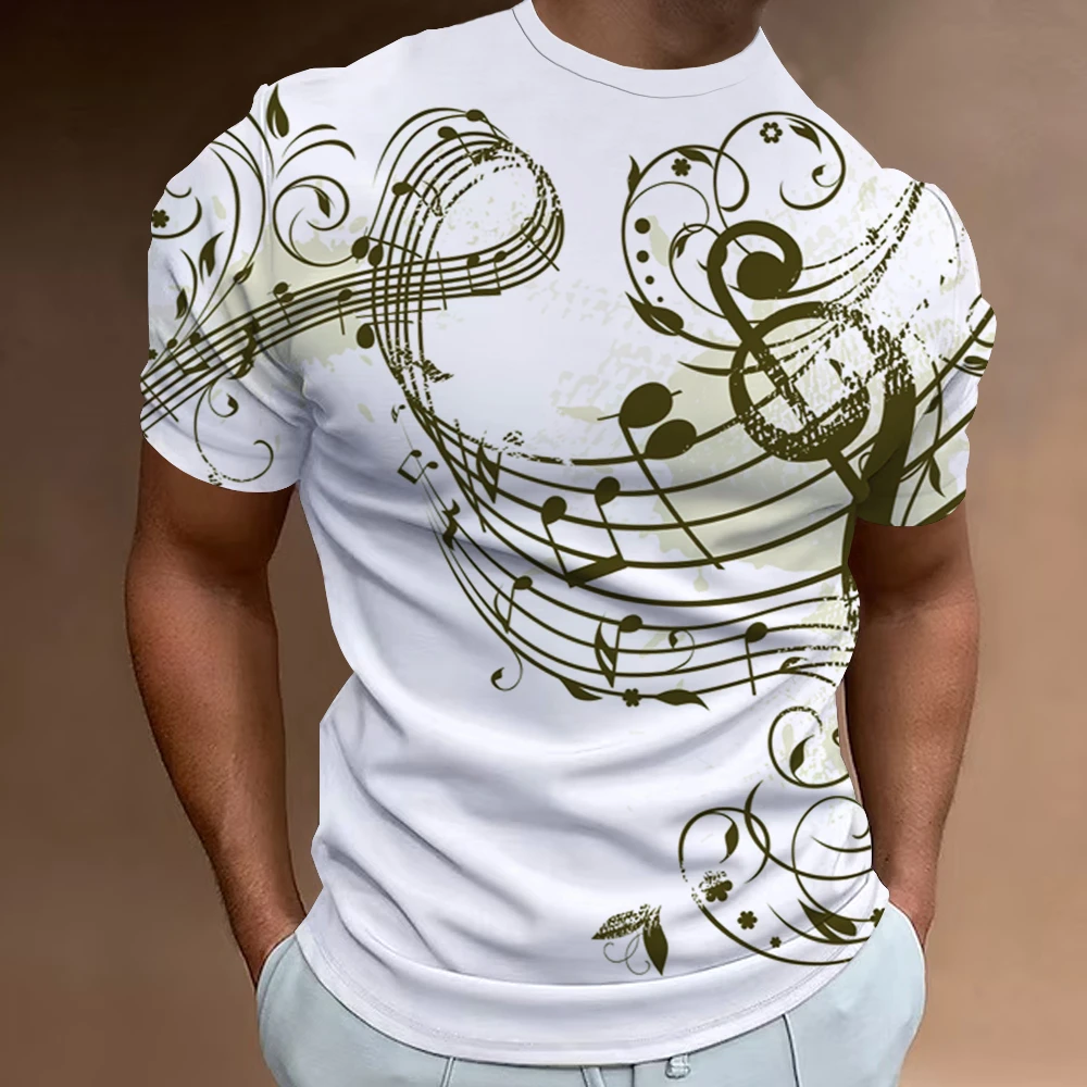 Fashion T-Shirt For Men 3d Musical Notation Printed Men‘S Clothing Street Tops Summer Casual Short Sleeve Loose Oversized Shirts