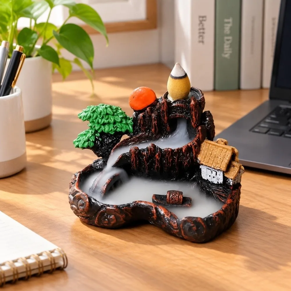 Resin Backflow Incense Burner River Waterfall Mountain Shape Incense Censer Home Decor Exquisite Backflow Incense Holder