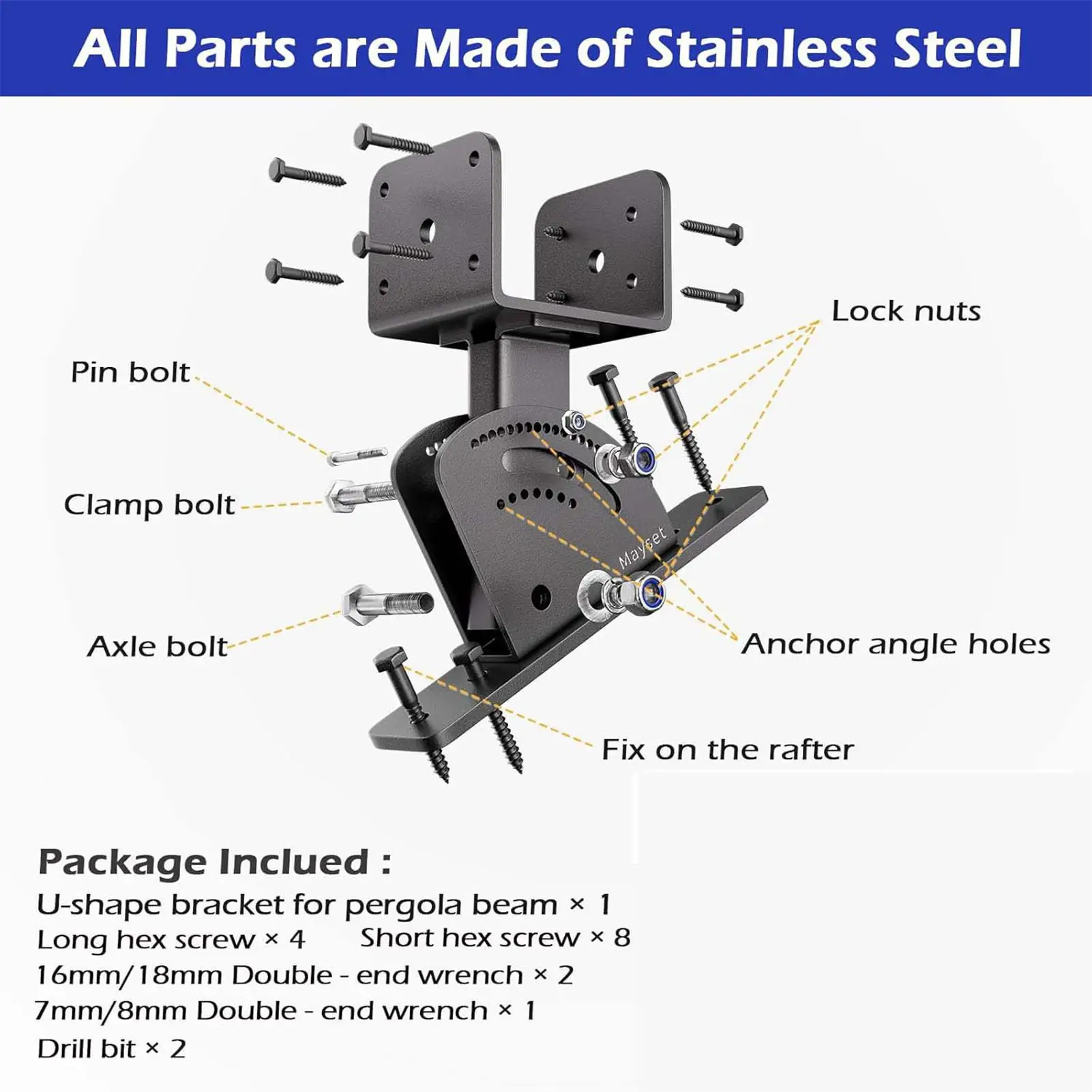 Roof Riser Brackets Adjustable Secure Locking Roof Mounting Bracket Kit For Gazebos Carports Patios Pergola Outdoor Home Dorm