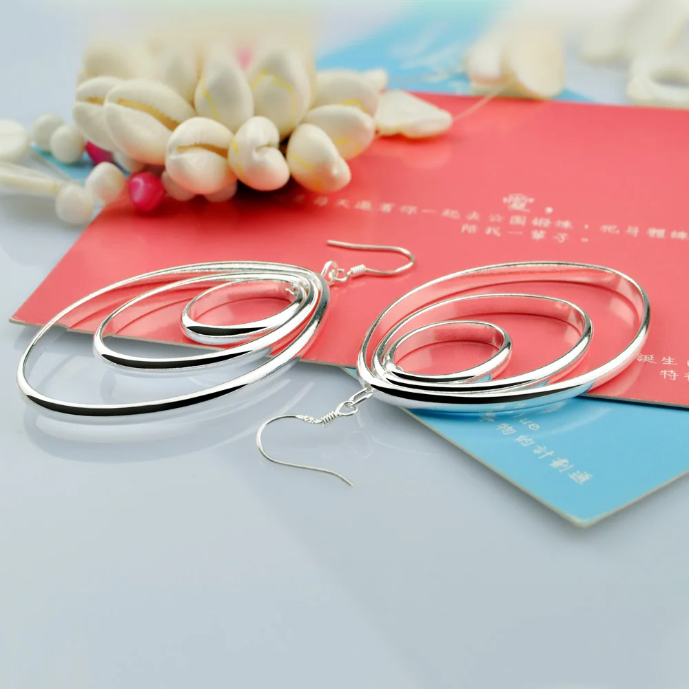 New Fashion Big Oval Hoop Earrings For Women Exaggerated Flat Smooth Egg-shaped Earring 925 Silver Party Holiday Gifts