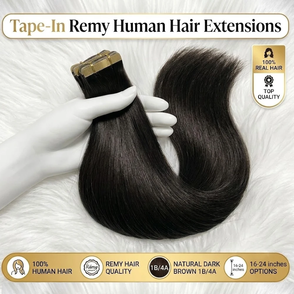 21Pcs/Pack 50g Tape In Hair Extensions Human Hair Seamless Invisible Natural Black Color 1b 22 24 Inch Remy Straight Brazilian Natural Black 100% Pure Human Hair For Women