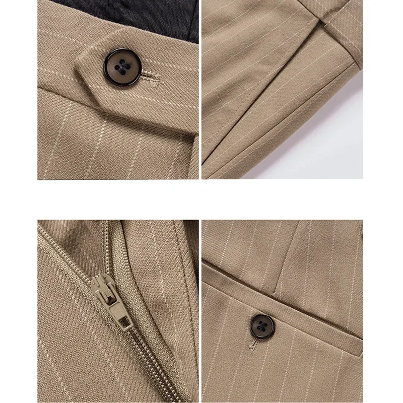 Men's Pinstripe Double-breasted Suit Two-piece, Wedding/Party/Business Dress Jacket and Pants,  Blue、Gray、RedSets, Asian Size