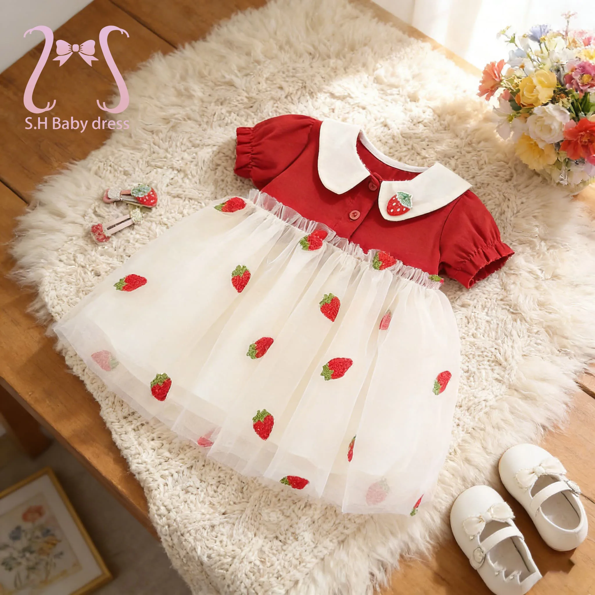 Soft Clothing For Kids Toddler Newborns Cute Strawberry Dress Fashionable Summer Short-sleeved Soft Costume 0-3 Y Children Wear