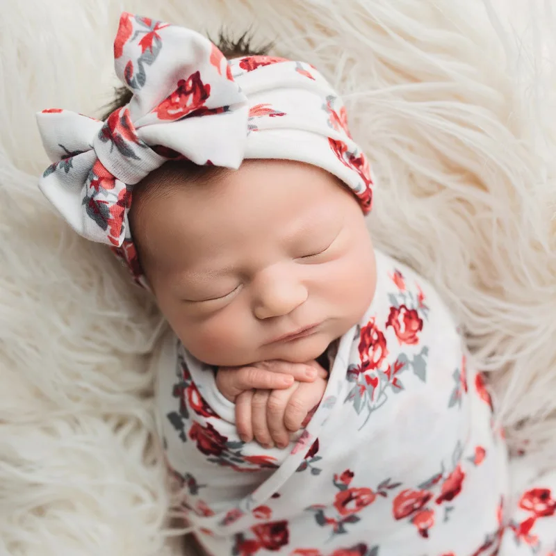 0-3 Months Newborn Photo Props Flower Print Baby Swaddle Wrap New Born Photography Props Baby Blankets Items Babies Accessories