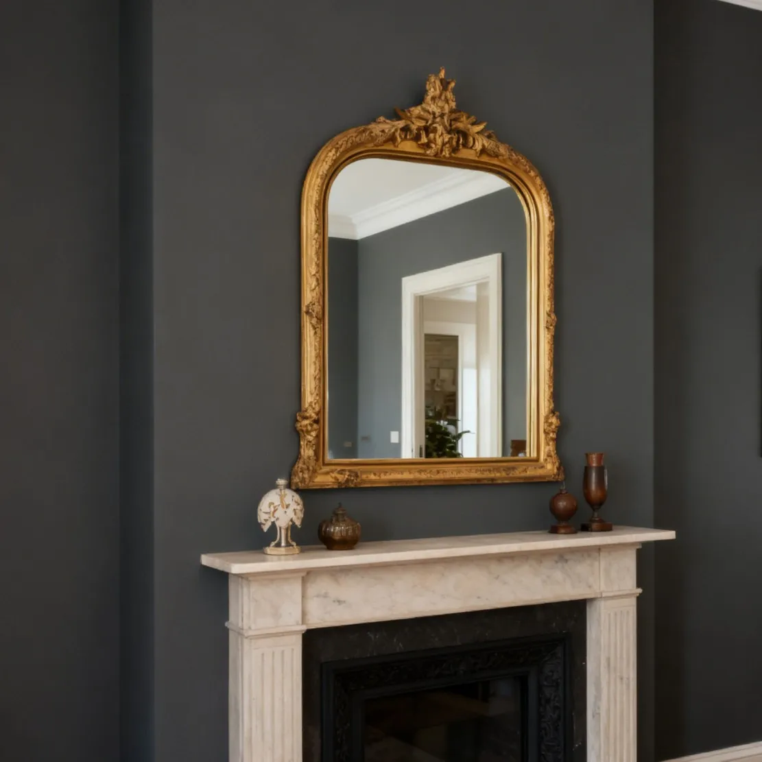 European court style scallop pattern carved hanging mirror French light luxury soft edge contour makeup bedroom entrance
