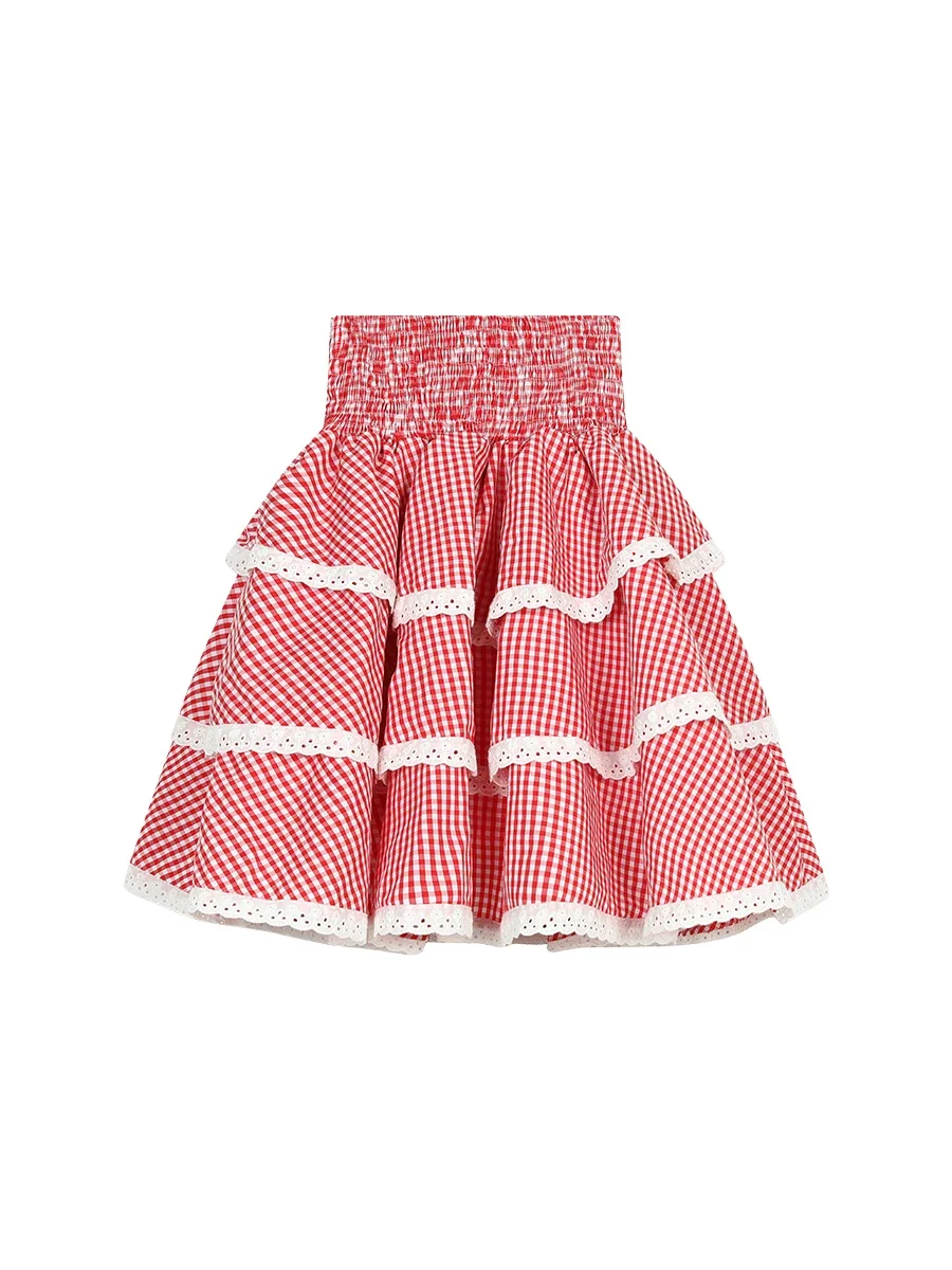 Minifalda de encaje para mujer, falda de cintura alta, estilo Y2K, informal a cuadros, combina con todo, estilo japonés, Verano