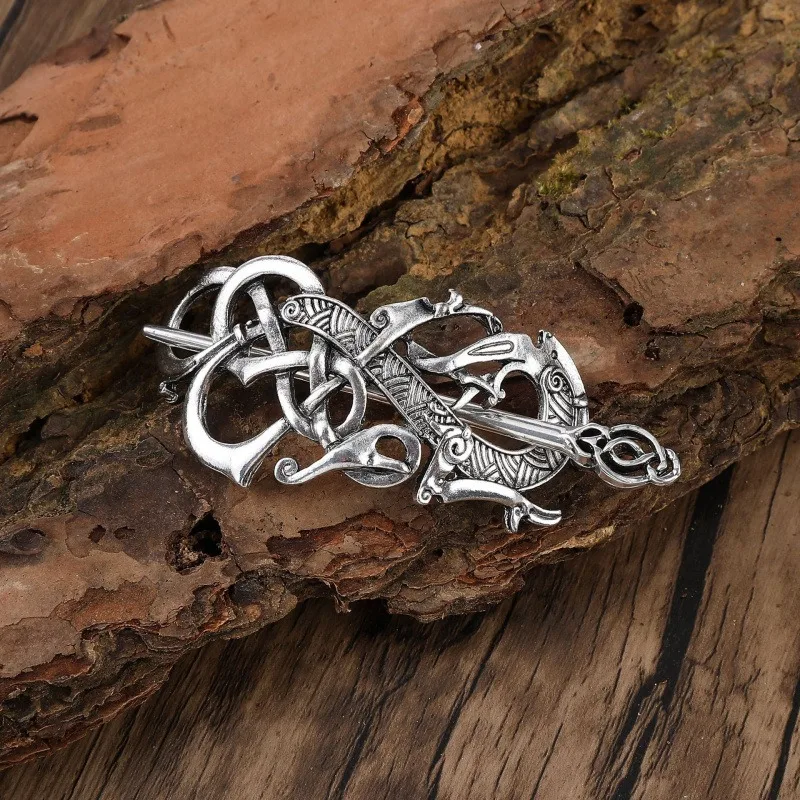 Silver Celtic Knot Totem Hairpin Retro Viking Style Metal Headpiece Carved Flower Weaving Pattern Women's Personalized Dressing
