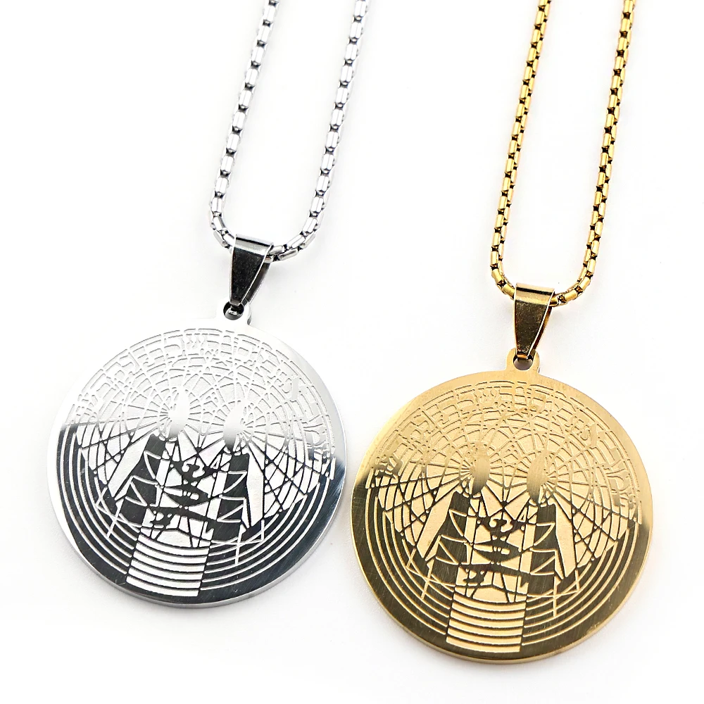Religious Hebrew Round Medal Pendant Necklace For Women Men Stainless Steel Gold Color Israel Judaica Faith Amulet Jewelry Gift