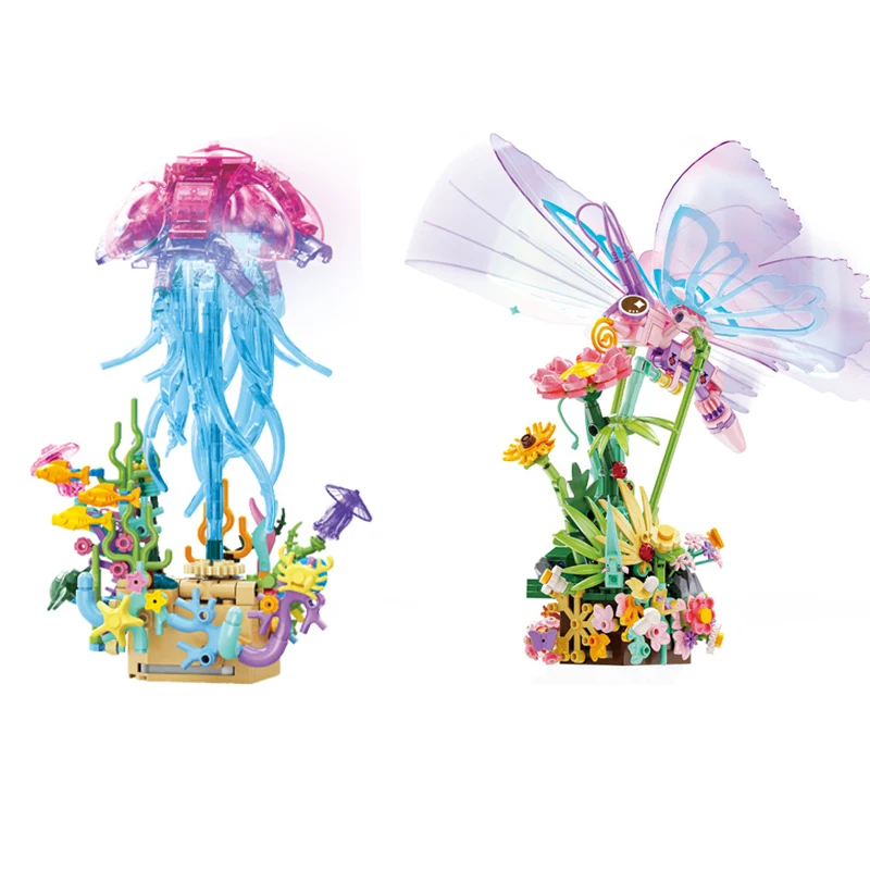 

Интерактивная музыкальная шкатулка с крыльями бабочки, медуза с подсветкой, модель морского животного, строительные блоки из мелких частиц, природа, океан, сделай сам