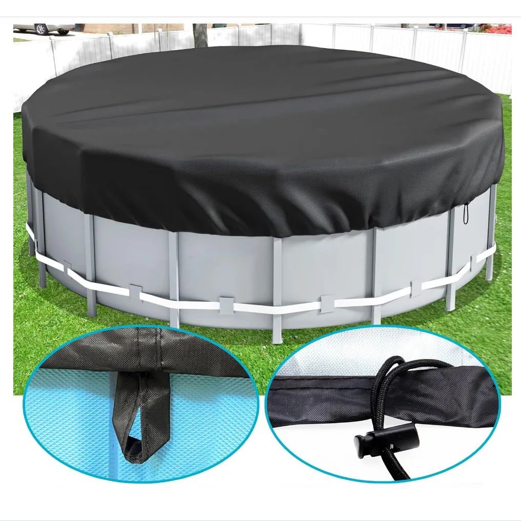 6-15FT Above Ground Pool Cover Outdoor Round Swimming Pool Cover Circular Metal Prism Frame Swimming Pool Specific Pool Cover