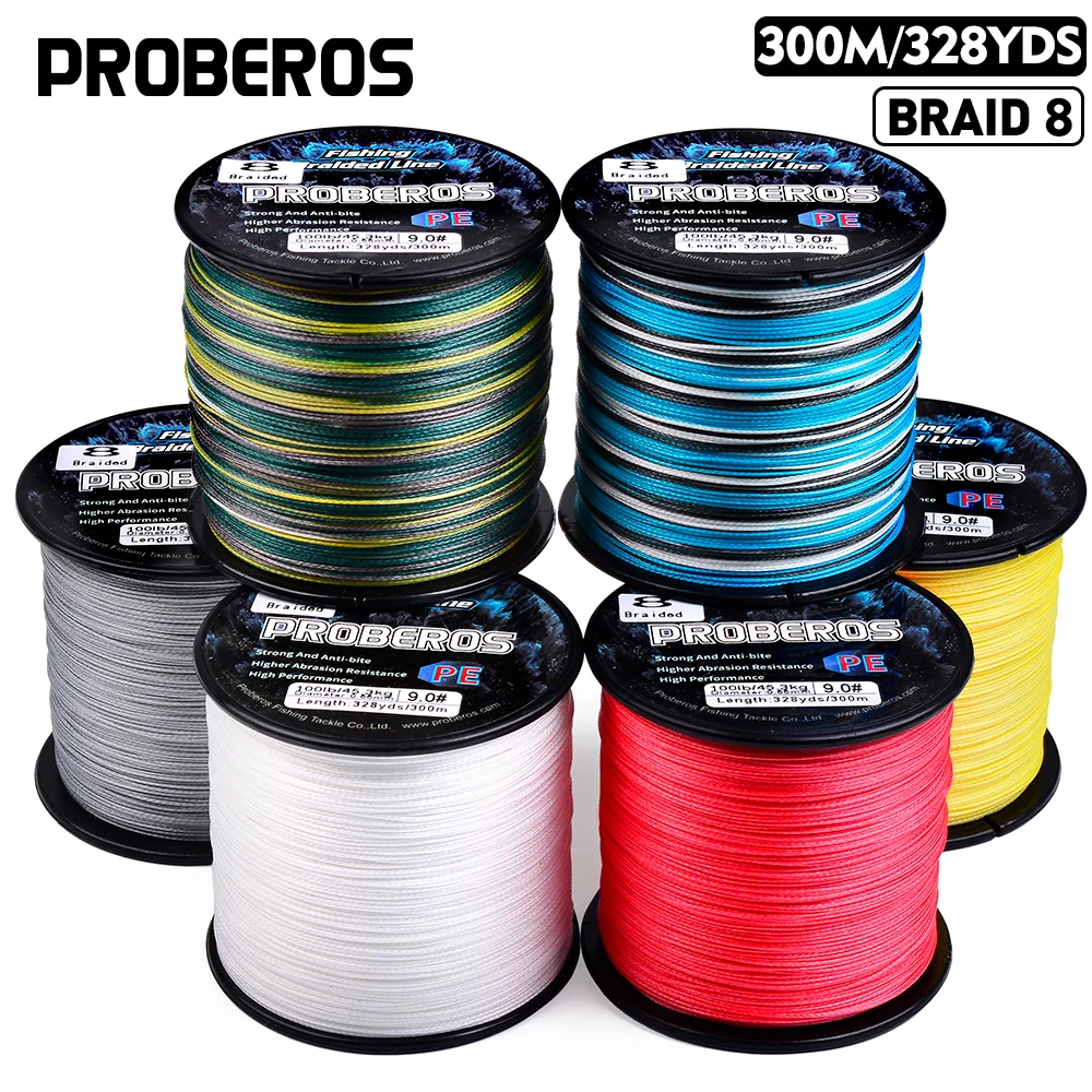 PROBEROS-sedal de pesca antiabrasión súper fuerte, 8 hebras, 300M/328YDS, línea trenzada de PE multifilamento para fundición larga y suave
