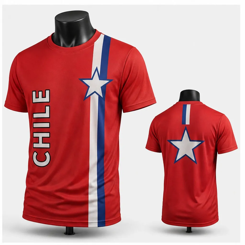 Mens Crewneck T Shirt Chile Minimal Star Stripe Graphic Short Sleeve Casual Flag Style Tee Red Blue Clean Design Top Outdoor Top